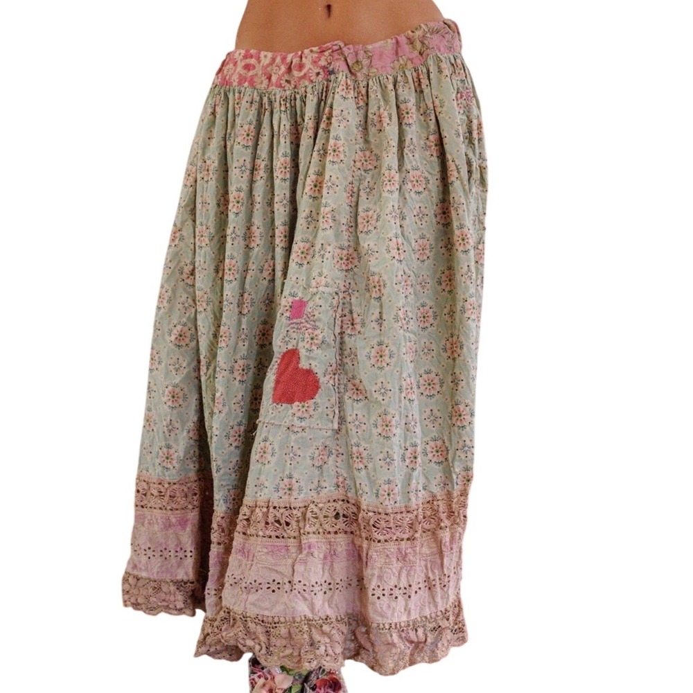 Magnolia Pearl European Cotton Floral Lace Skirt Patchwork Eyelet NWT